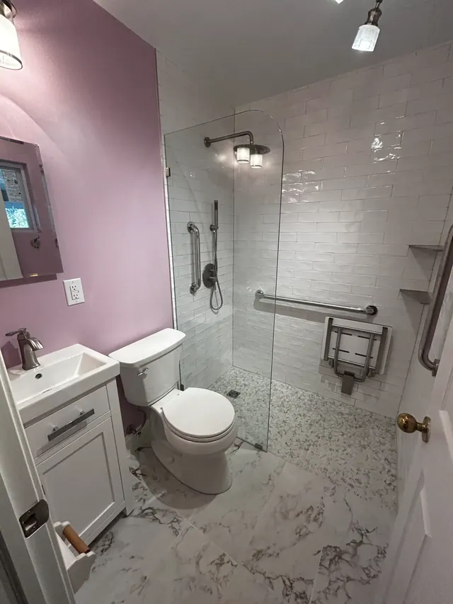 Accessible curbless walk-in shower in Odenton MD bathroom remodel