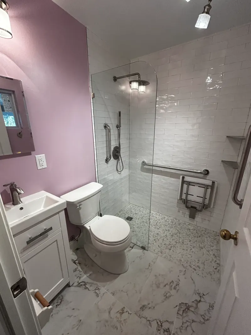 Accessible curbless walk-in shower in Odenton MD bathroom remodel