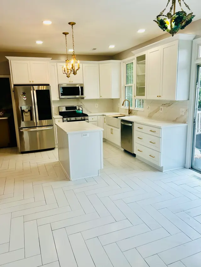 Luxury stone countertops in gourmet kitchen remodel in Severn MD