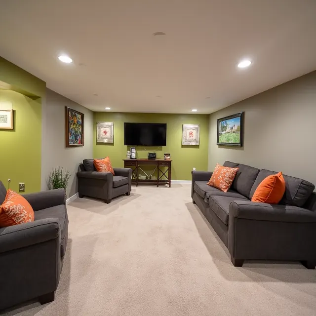 Finished basement with home office in Gambrills MD whole-house renovation