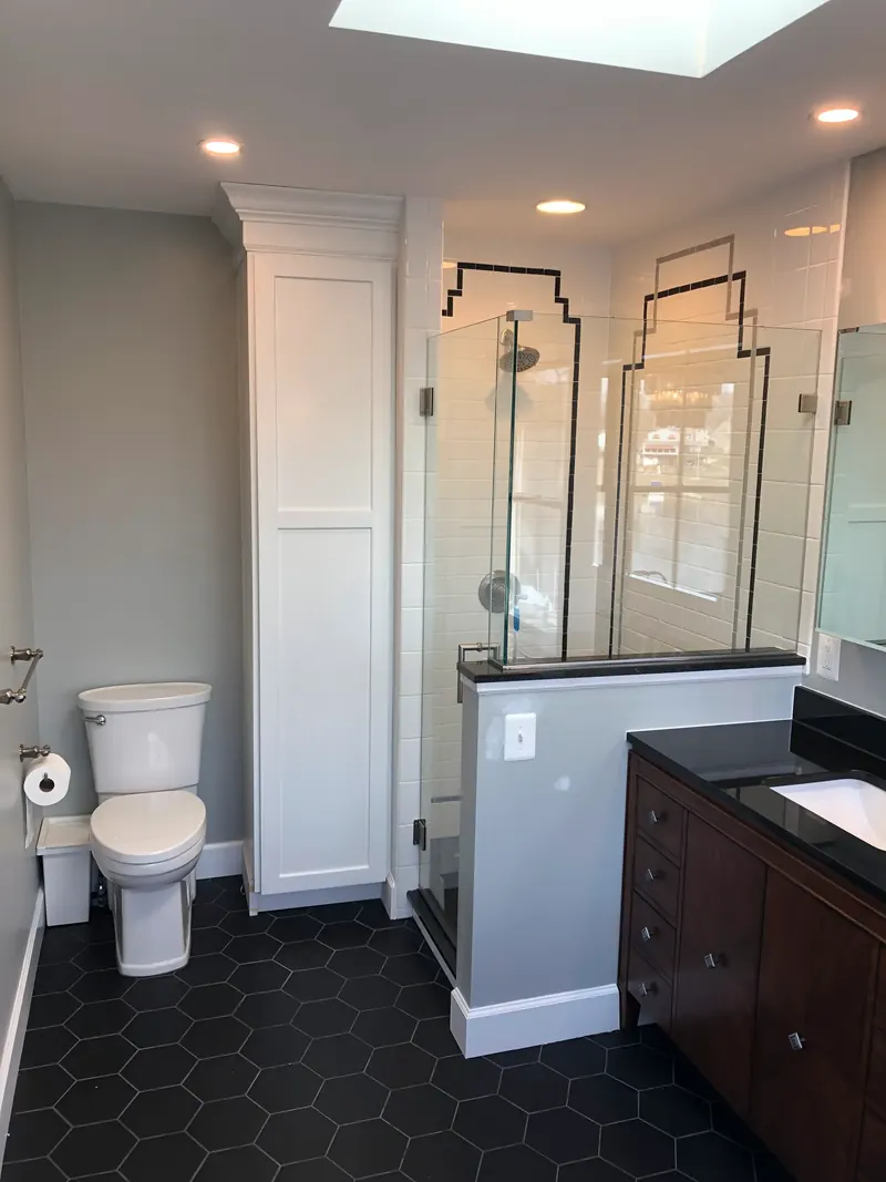 Custom towel tower in luxury master bathroom renovation in Pasadena MD