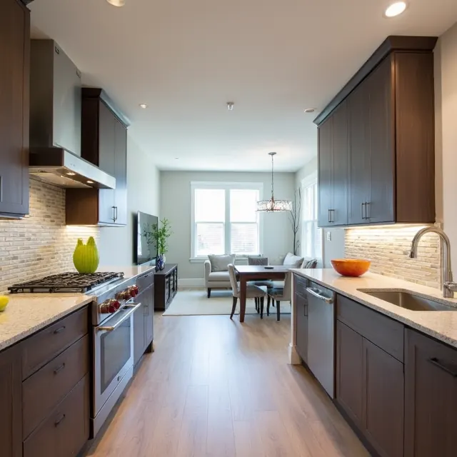 Contemporary kitchen with dark wood cabinets and granite countertops in Ellicott City MD